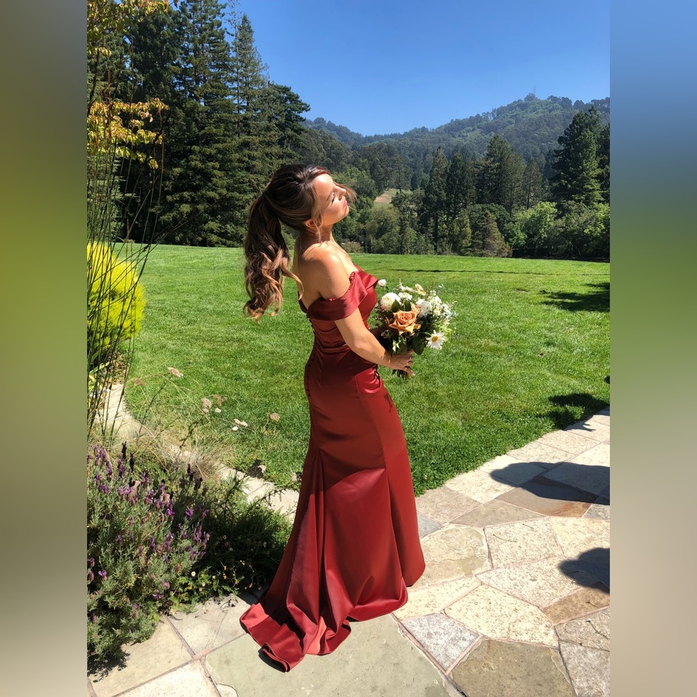 David’s Bridal satin off the shoulder mermaid bridesmaid dress